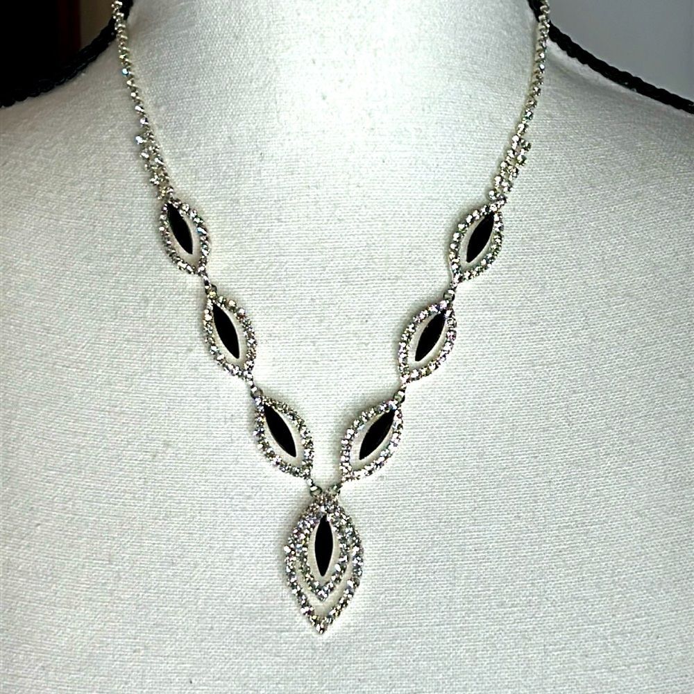 Christina Collection rhinestone and black teardrop necklace